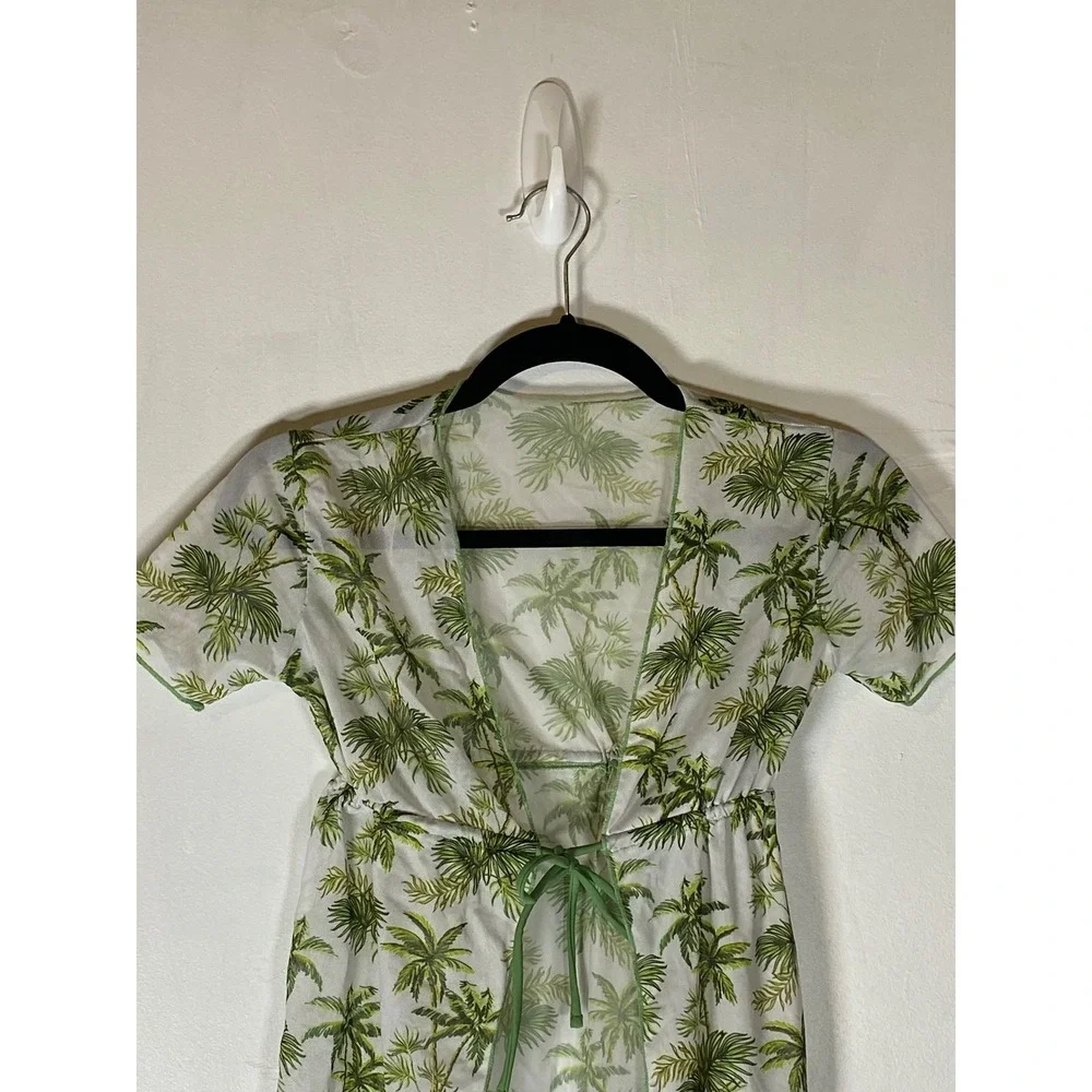 Girls Palm Tree Kimono Cover Up Green Tropical Beach Vacation 6Y Hawaiian